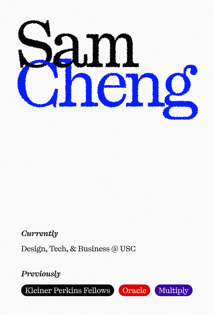 Sam Cheng badge in a clear sleeve